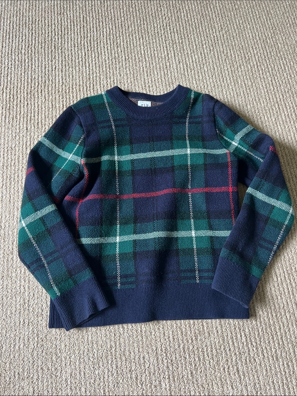 GAP Navy, Green & Red Plaid Crew Sweater